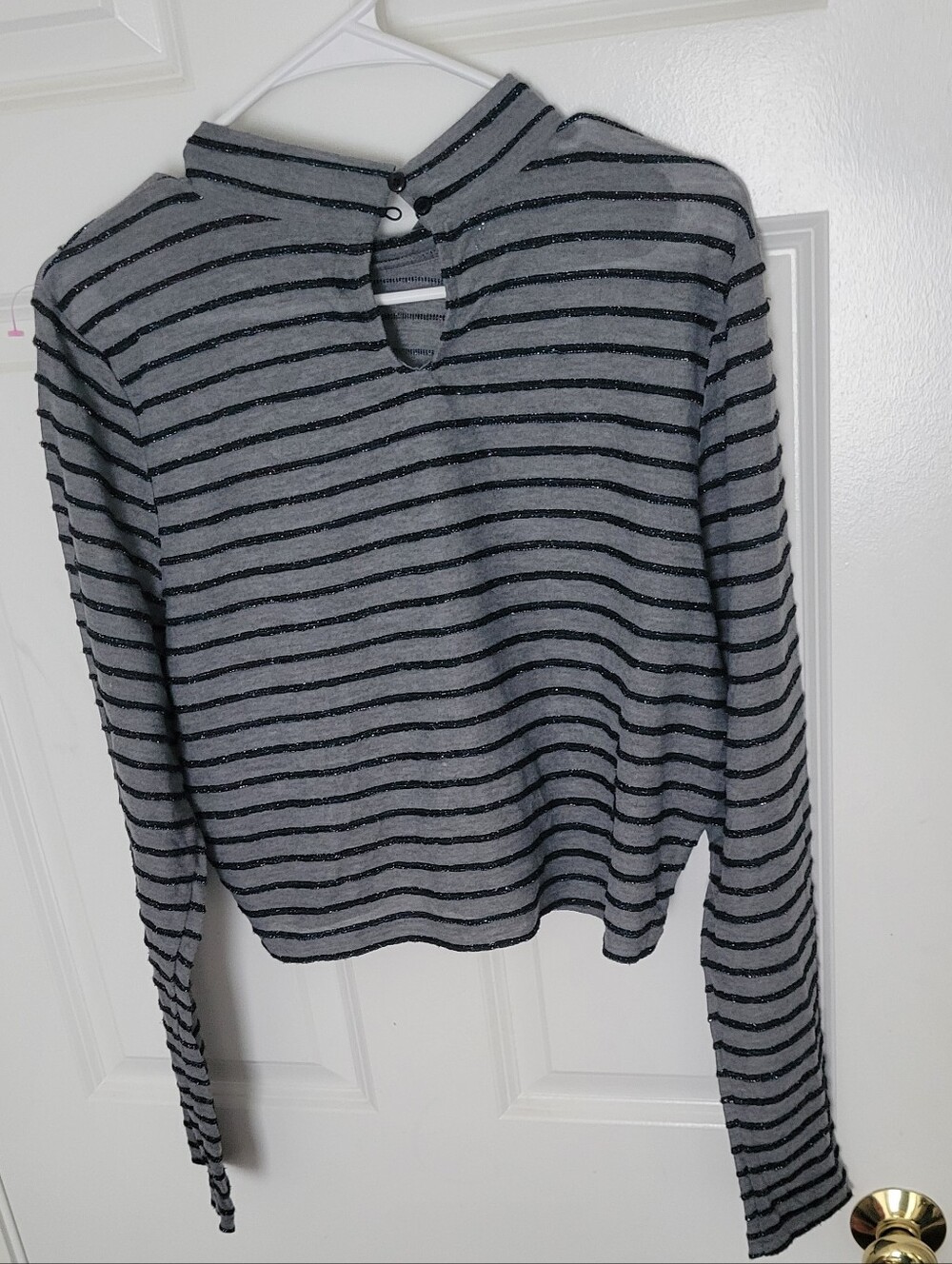 wild fable Gray & Black Striped Keyhole Mock Neck Sweater